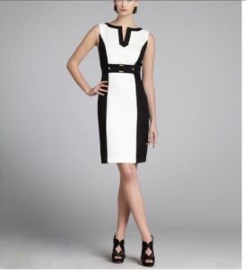 Tahari Arthur S. Levine Black & White Houndstooth Sheath formal work Dress 2